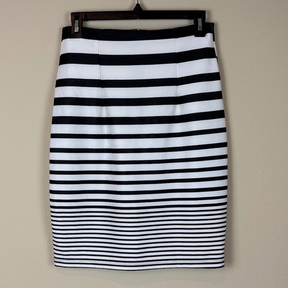 A'Gaci Black/White Striped Mini Skirt with Back Zipper Closure; Size L - Picture 1 of 7